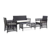 vidaXL Set Muebles de Jardín 4 Piezas y Cojines Exterior Patio Terraza Sofá Mesa Tablero Comedor Aire Libre Conjunto Casas Ratán Sintético Negro