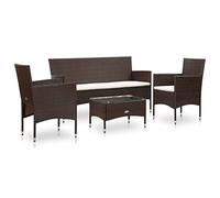vidaXL Set Muebles de Jardín 4 Piezas y Cojines Patio Terraza Sofá Mesa Tablero Comedor Exterior Conjunto Aire Libre Casas Ratán Sintético Marrón