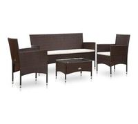 vidaxl Set muebles de jardín 4 piezas y cojines ratán sintético marrón
