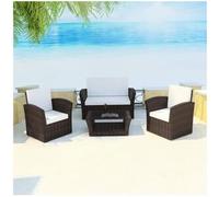 vidaxl Set muebles de jardín 4 piezas y cojines ratán sintético marrón
