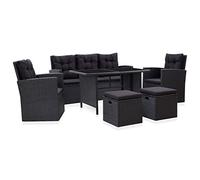vidaXL Set Muebles de Jardín 6 Piezas y Cojines Conjunto Casa Patio Terraza Sofá Mesa Tablero Sillas Sillón Aire Libre Ratán Sintético Negro
