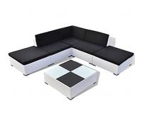 Set muebles de jardín 6 piezas y cojines ratán sintético blanco