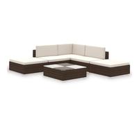 vidaXL Set Muebles de Jardín 6 Piezas y Cojines Ratán Sintético Marrón Sofá