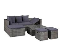 vidaXL Set Muebles Jardín Ratán Sintético 14 Piezas Sofá Mesa 2 Otomanas Gris