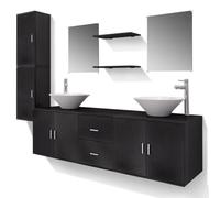 vidaXL Set Muebles para Baño con Lavabo y Grifo Incluido Pack 11 Piezas Negro