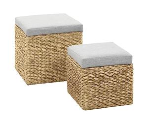 vidaXL Set Otomanas 2 Pzas Gris Banco Silla Asiento Taburete Reposapiés Mueble