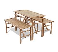 vidaXL Set Plegable de Mesa de bambú con 2 Bancos para Picnic