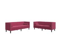 Vidaxl set sofás chesterfield con cojines 2 pzas terciopelo rojo tinto