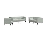 Vidaxl set sofás chesterfield con cojines 3 pzas terciopelo gris claro