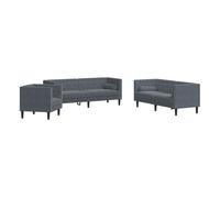 vidaXL Set sofás Chesterfield con Cojines 3 pzas Terciopelo Gris Oscuro, sofá, sillón de TV, sillón de Descanso, Asiento, sofá de Relax