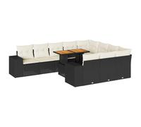 vidaXL Set sofás jardín y Cojines 10 pzas ratán sintético Acacia Negro