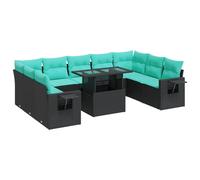 vidaXL Set sofás jardín y Cojines 10 pzas ratán sintético Acacia Negro, Juego de sofás de Exterior, Juego de salón de jardín, Juego de sofás de ratán sintético