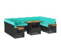 vidaXL Set sofás jardín y Cojines 10 pzas ratán sintético Acacia Negro, Juego de sofás de Exterior, Juego de salón de jardín, Juego de sofás de ratán sintético