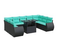 vidaXL Set sofás jardín y Cojines 10 pzas ratán sintético Acacia Negro, Juego de sofás de Exterior, Juego de salón de jardín, Juego de sofás de ratán sintético