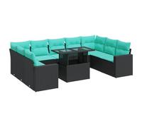 vidaXL Set sofás jardín y Cojines 10 pzas ratán sintético Acacia Negro, Juego de sofás de Exterior, Juego de salón de jardín, Juego de sofás de ratán sintético