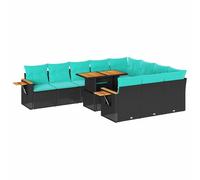 vidaXL Set sofás jardín y Cojines 11 pzas ratán sintético Acacia Negro, Juego de sofás de Exterior, Juego de salón de jardín, Juego de sofás de ratán sintético