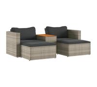 vidaXL Set de sofás de jardín y cojines Acacia – ratán sintético – 5 pzas – Gris
