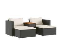 vidaXL Set de sofás y cojines de jardín Acacia – 5 piezas, ratán sintético, negro