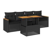 vidaXL Set sofás jardín y Cojines 5 pzas ratán sintético Acacia Negro