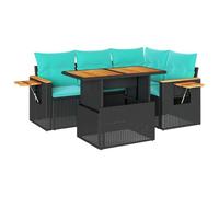 vidaXL Set sofás jardín y Cojines 5 pzas ratán sintético Acacia Negro, Juego de sofás de Exterior, Juego de salón de jardín, Juego de sofás de ratán sintético