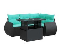 vidaXL Set sofás jardín y Cojines 5 pzas ratán sintético Acacia Negro, Juego de sofás de Exterior, Juego de salón de jardín, Juego de sofás de ratán sintético