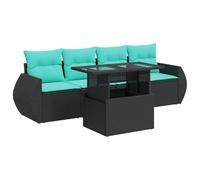 vidaXL Set sofás jardín y Cojines 5 pzas ratán sintético Acacia Negro, Juego de sofás de Exterior, Juego de salón de jardín, Juego de sofás de ratán sintético