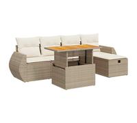 vidaXL Set de sofás de jardín Acacia con cojines – 6 piezas, ratán sintético, beige