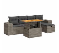 vidaXL Set sofás jardín y Cojines 6 pzas ratán sintético Acacia Gris, Juego de sofás de Exterior, Juego de salón de jardín, Juego de sofás de ratán sintético