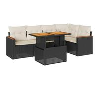 vidaXL Set de sofás de jardín y cojines Acacia 6 pzas ratán sintético Negro