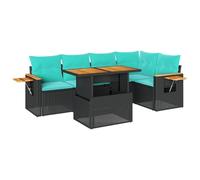 vidaXL Set sofás jardín y Cojines 6 pzas ratán sintético Acacia Negro, Juego de sofás de Exterior, Juego de salón de jardín, Juego de sofás de ratán sintético