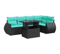 vidaXL Set sofás jardín y Cojines 6 pzas ratán sintético Acacia Negro, Juego de sofás de Exterior, Juego de salón de jardín, Juego de sofás de ratán sintético