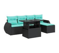 vidaXL Set sofás jardín y Cojines 6 pzas ratán sintético Acacia Negro, Juego de sofás de Exterior, Juego de salón de jardín, Juego de sofás de ratán sintético