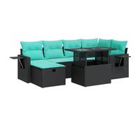 vidaXL Set sofás jardín y Cojines 7 pzas ratán sintético Acacia Gris, Juego de sofás de Exterior, Juego de salón de jardín, Juego de sofás de ratán sintético