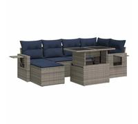 vidaXL Set sofás jardín y Cojines 7 pzas ratán sintético Acacia Gris, Juego de sofás de Exterior, Juego de salón de jardín, Juego de sofás de ratán sintético