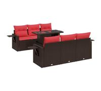 vidaXL Set sofás jardín y Cojines 7 pzas ratán sintético Acacia marrón, Juego de sofás de Exterior, Juego de salón de jardín, Juego de sofás de ratán sintético