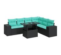 vidaXL Set sofás jardín y Cojines 7 pzas ratán sintético Acacia Negro, Juego de sofás de Exterior, Juego de salón de jardín, Juego de sofás de ratán sintético