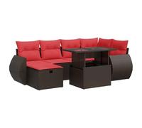 vidaXL Set sofás jardín y Cojines 7 pzas ratán sintético Acacia Negro, Juego de sofás de Exterior, Juego de salón de jardín, Juego de sofás de ratán sintético