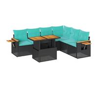 vidaXL Set sofás jardín y Cojines 7 pzas ratán sintético Acacia Negro, Juego de sofás de Exterior, Juego de salón de jardín, Juego de sofás de ratán sintético