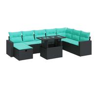 vidaXL Set sofás jardín y Cojines 9 pzas ratán sintético Acacia Gris, Juego de sofás de Exterior, Juego de salón de jardín, Juego de sofás de ratán sintético