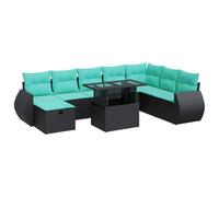 vidaXL Set sofás jardín y Cojines 9 pzas ratán sintético Acacia Gris, Juego de sofás de Exterior, Juego de salón de jardín, Juego de sofás de ratán sintético