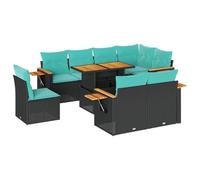 vidaXL Set sofás jardín y Cojines 9 pzas ratán sintético Acacia Negro, Juego de sofás de Exterior, Juego de salón de jardín, Juego de sofás de ratán sintético