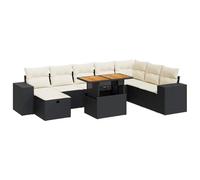 vidaXL Set sofás jardín y Cojines 9 pzas ratán sintético Acacia Negro, Juego de sofás de Exterior, Juego de salón de jardín, Juego de sofás de ratán sintético