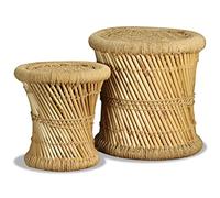 vidaXL Set Taburetes 2 Piezas Bambú Yute Banco Silla Asiento Mueble Mobiliario