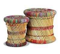 vidaXL Set Taburetes 2 Pzas Bambú Chindi Multicolor Banco Silla Asiento Mueble