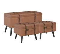 vidaXL Set Taburetes Almacenamiento 3 Piezas Asiento Silla Banquillo Entrada Aparador Arcón Baúl Mueble Organizador Almacenaje Marrón Cuero Sintético