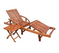 Tumbona Ajustable Con Mesita Madera Maciza De Acacia Vidaxl