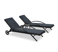 vidaXL Set Tumbonas con Mesita Reclinable Sillón Mueble Exterior Patio Sofá Cama para Cerca de Piscina Terraza Balcón Ratán Sintético Antracita