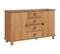 vidaXL Sideboard 'Askim'de 133.5 x 40 x 78.5 cm, Hecho de Madera Maciza de Pino. Tiene 4 cajones y 2 estantes Integrados en marrón, Ideal para almacenaje en el Comedor o Sala. Un Mueble clásico de ma