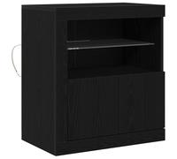 vidaXL Mueble auxiliar rectangular moderno de roble negro | Mueble con estante de madera maciza para el comedor | Estante de cristal para exposición | Mueble contemporáneo