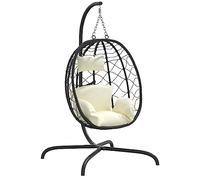 vidaXL Silla Colgante Huevo Acero ratán sintético cojín Blanco Crema, Hamaca Huevo, Huevo sillón Colgante, Silla Huevo ratán, Huevo Colgante jardín